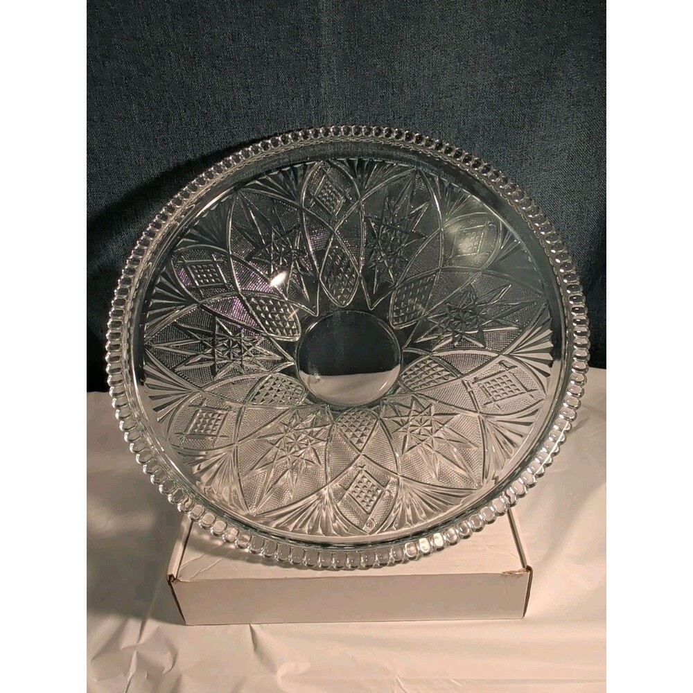 KIG Indonesia 10 inch Pressed Glass Bowl Starburst Floral MCM Centerpiece